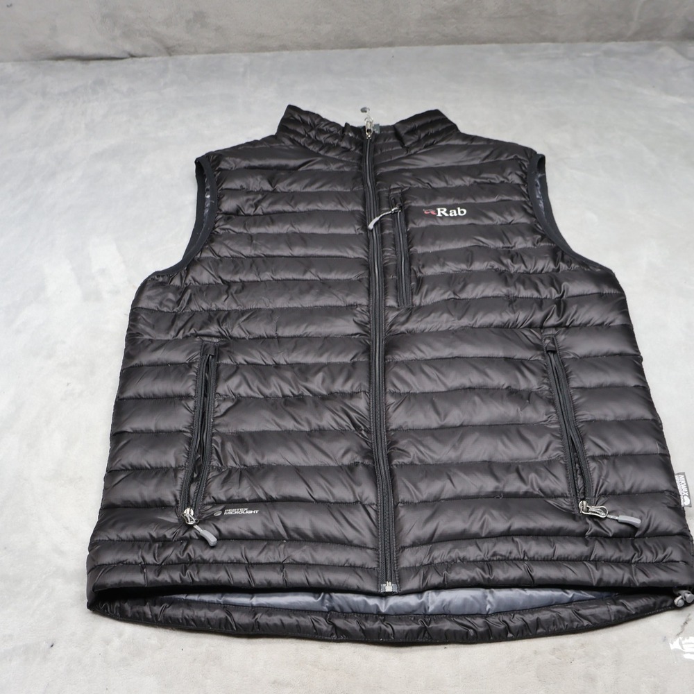 Rab Microlight Down Vest Mens Medium Black Insulated Light Pack Quilted Puffer